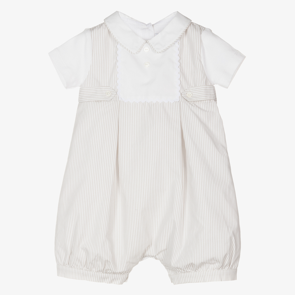 Beatrice & George - Barboteuse beige en coton rayé | Childrensalon