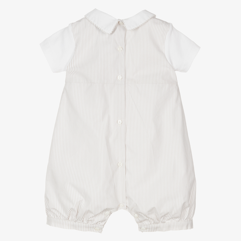 Beatrice & George-Beige Stripe Cotton Baby Shortie | Childrensalon Outlet