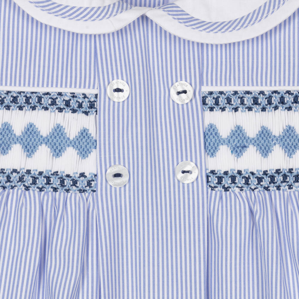 Beatrice & George-Blue Cotton Hand-Smocked Shortie | Childrensalon Outlet