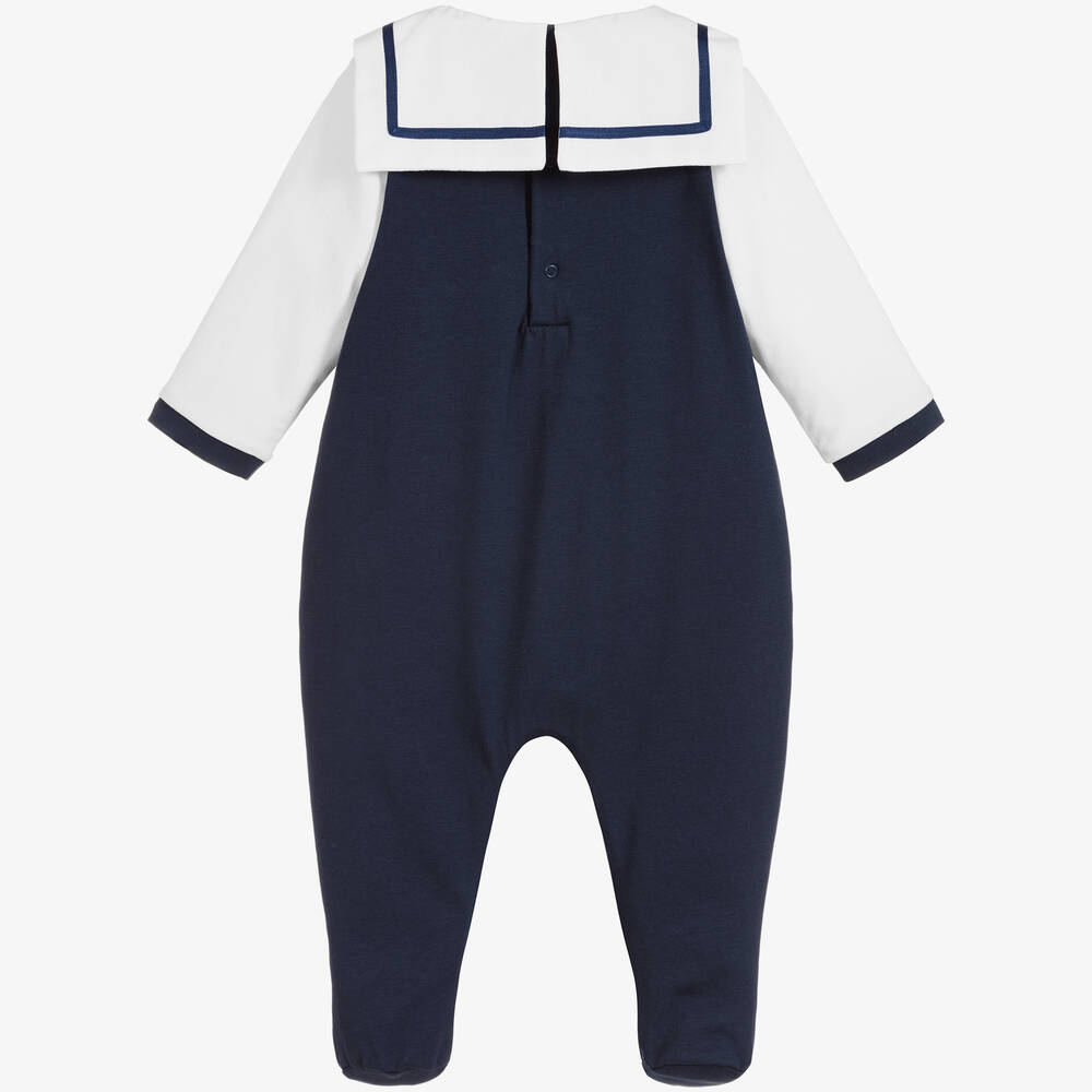 Beatrice & George-Blue Cotton Sailor Babygrow | Childrensalon Outlet