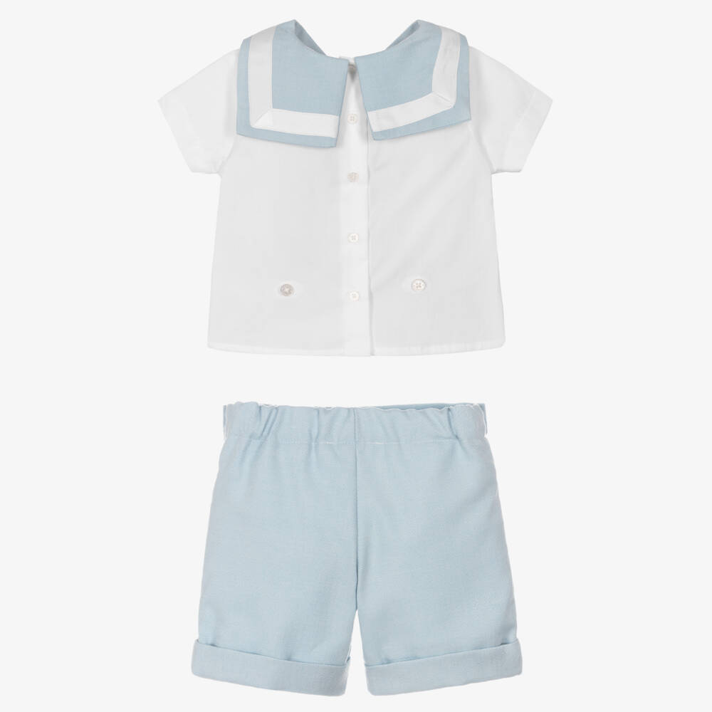 Beatrice & George-Blue Herringbone Sailor Buster Suit | Childrensalon Outlet