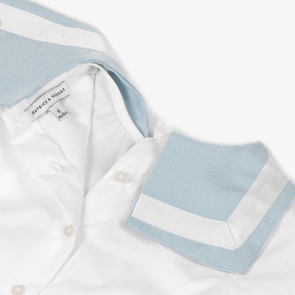 Beatrice & George-Blue Herringbone Sailor Buster Suit | Childrensalon Outlet