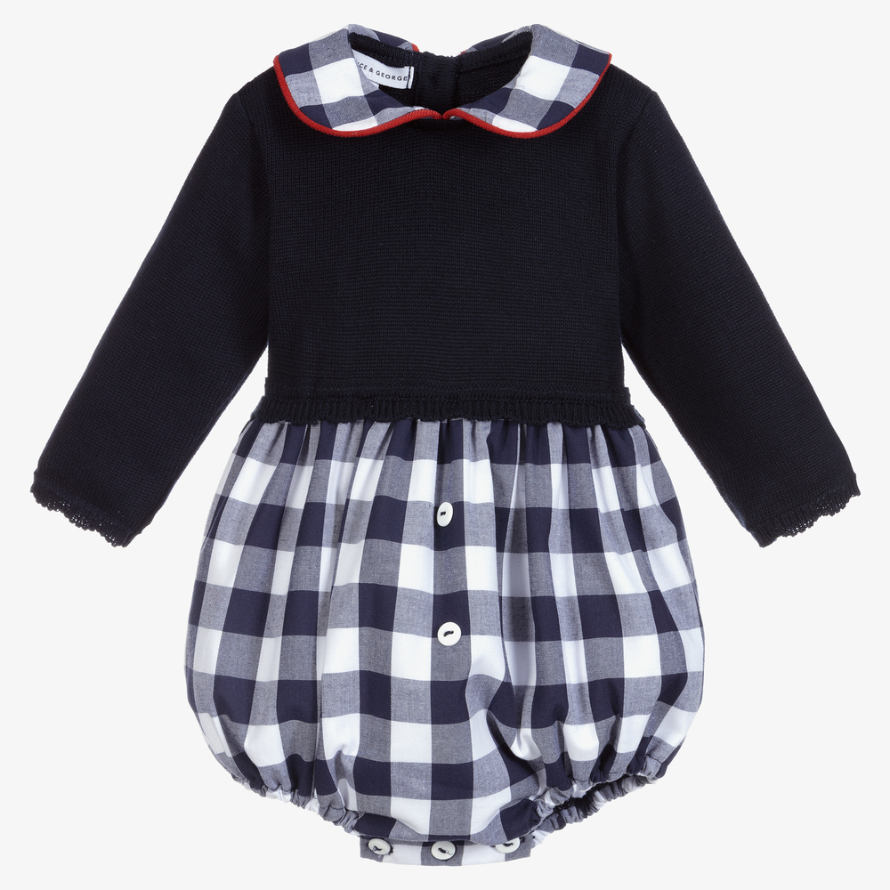 Beatrice & George - Blue Knitted & Check Shortie  | Childrensalon