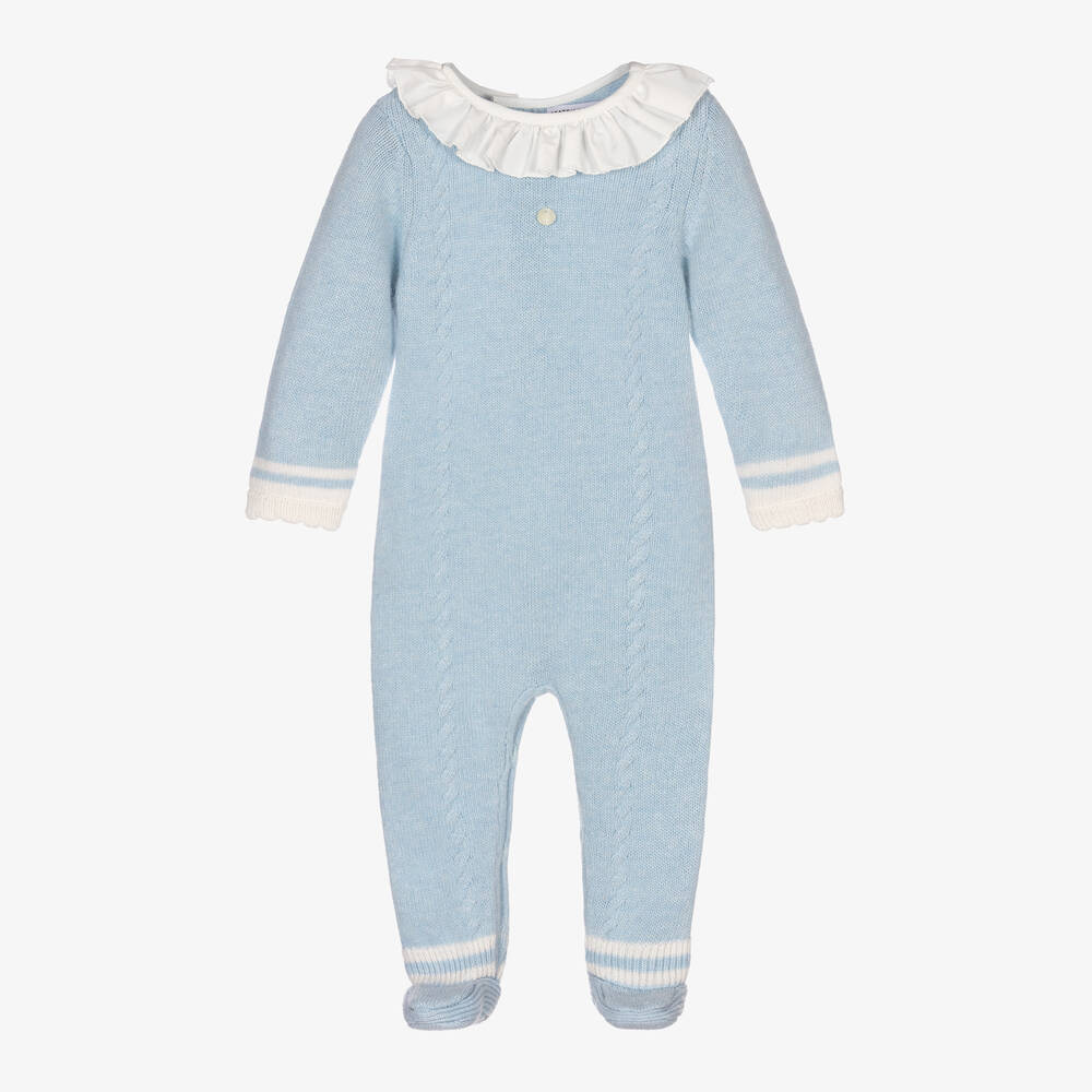 Beatrice & George - Blue Knitted Wool & Cashmere Babygrow | Childrensalon