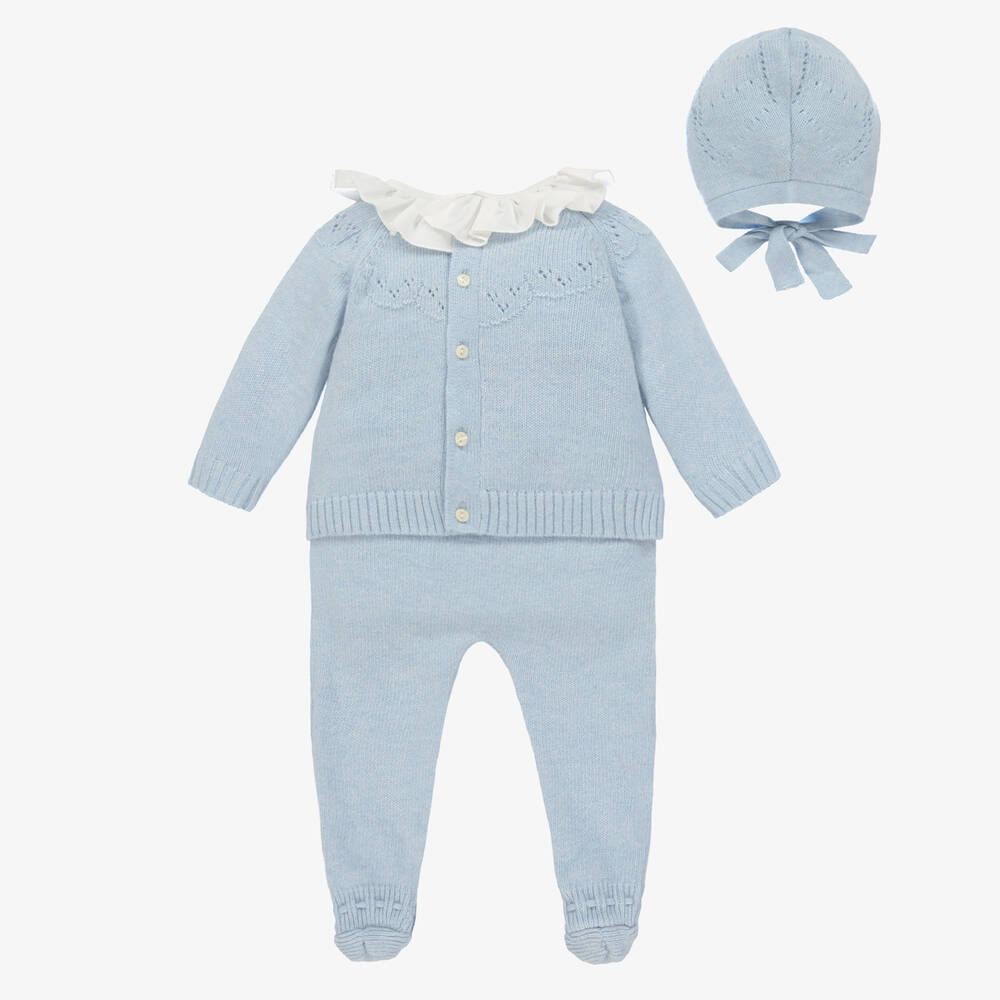 Beatrice & George-طقم أفرول بيبي غرو مزيج صوف وكشمير لون أزرق للأطفال | Childrensalon Outlet