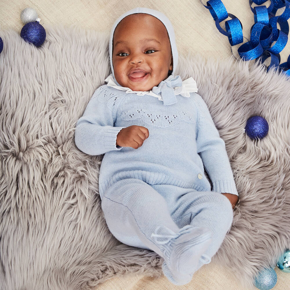Beatrice & George-طقم أفرول بيبي غرو مزيج صوف وكشمير لون أزرق للأطفال | Childrensalon Outlet