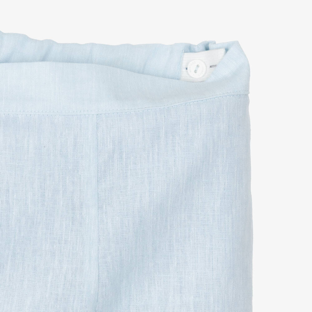Beatrice & George-Blue Linen Embroidered Shorts Set | Childrensalon Outlet