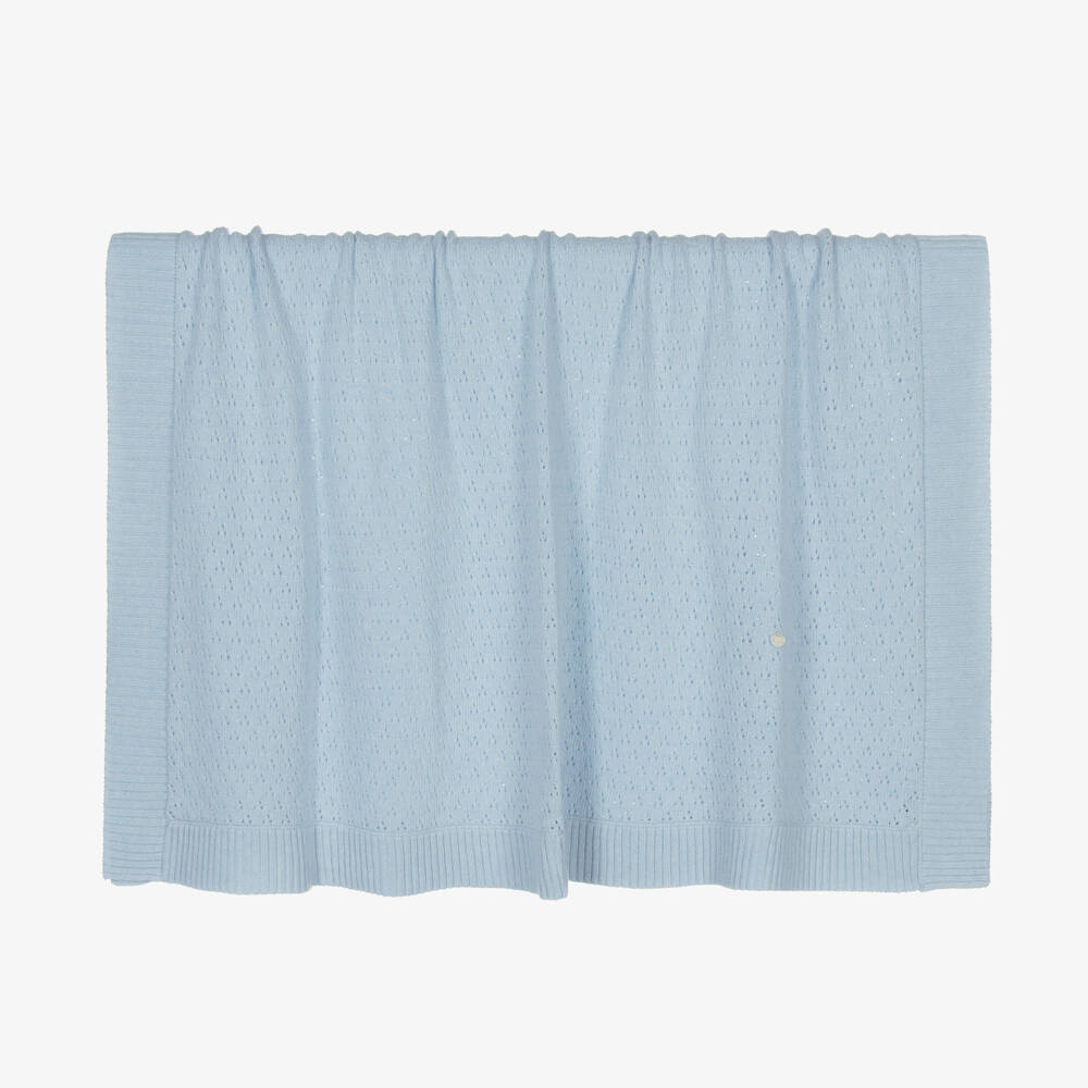 Beatrice & George - Blue Wool & Cashmere Knit Blanket (100cm) | Childrensalon