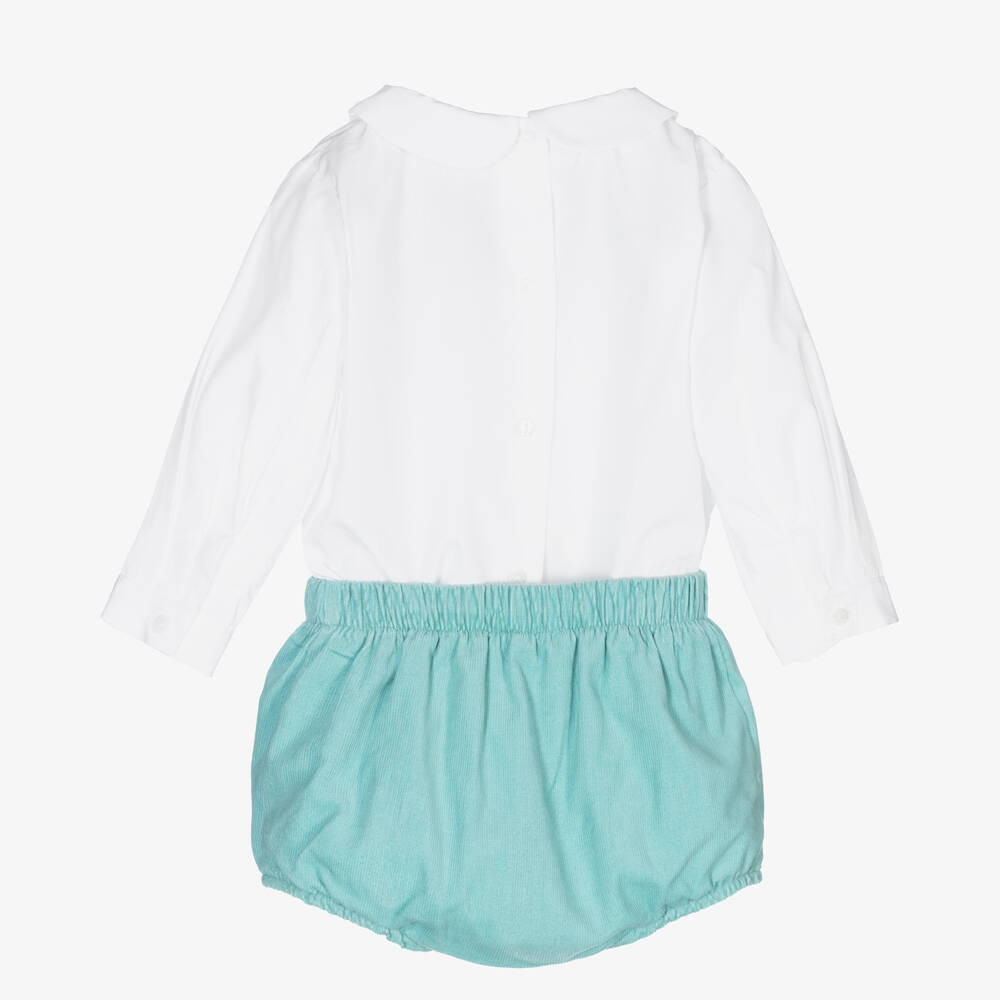 Beatrice & George-Boys Aqua Green Smocked Cotton Buster Suit | Childrensalon Outlet