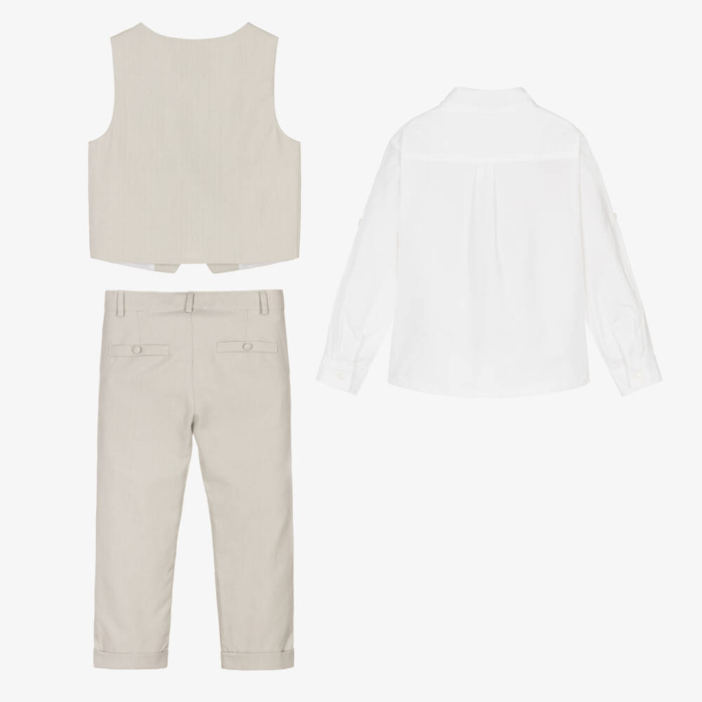 Beatrice & George-Boys Beige Cotton Herringbone Suit | Childrensalon Outlet