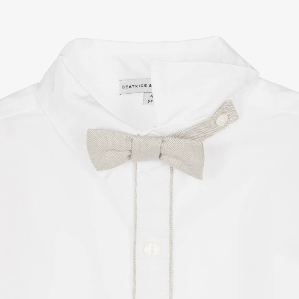 Beatrice & George-Boys Beige Cotton Herringbone Suit | Childrensalon Outlet