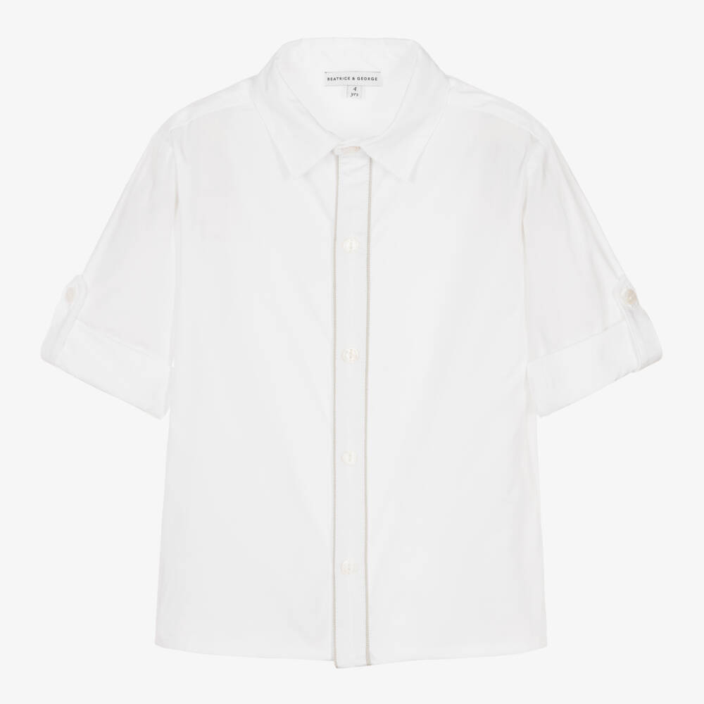 Beatrice & George-Boys Beige Cotton Herringbone Suit | Childrensalon Outlet