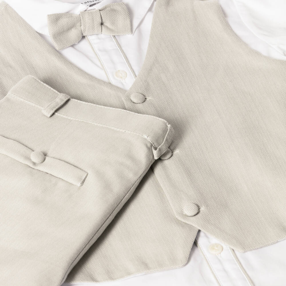 Beatrice & George-Boys Beige Cotton Herringbone Suit | Childrensalon Outlet
