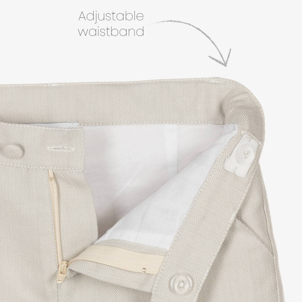 Beatrice & George-Boys Beige Cotton Herringbone Suit | Childrensalon Outlet