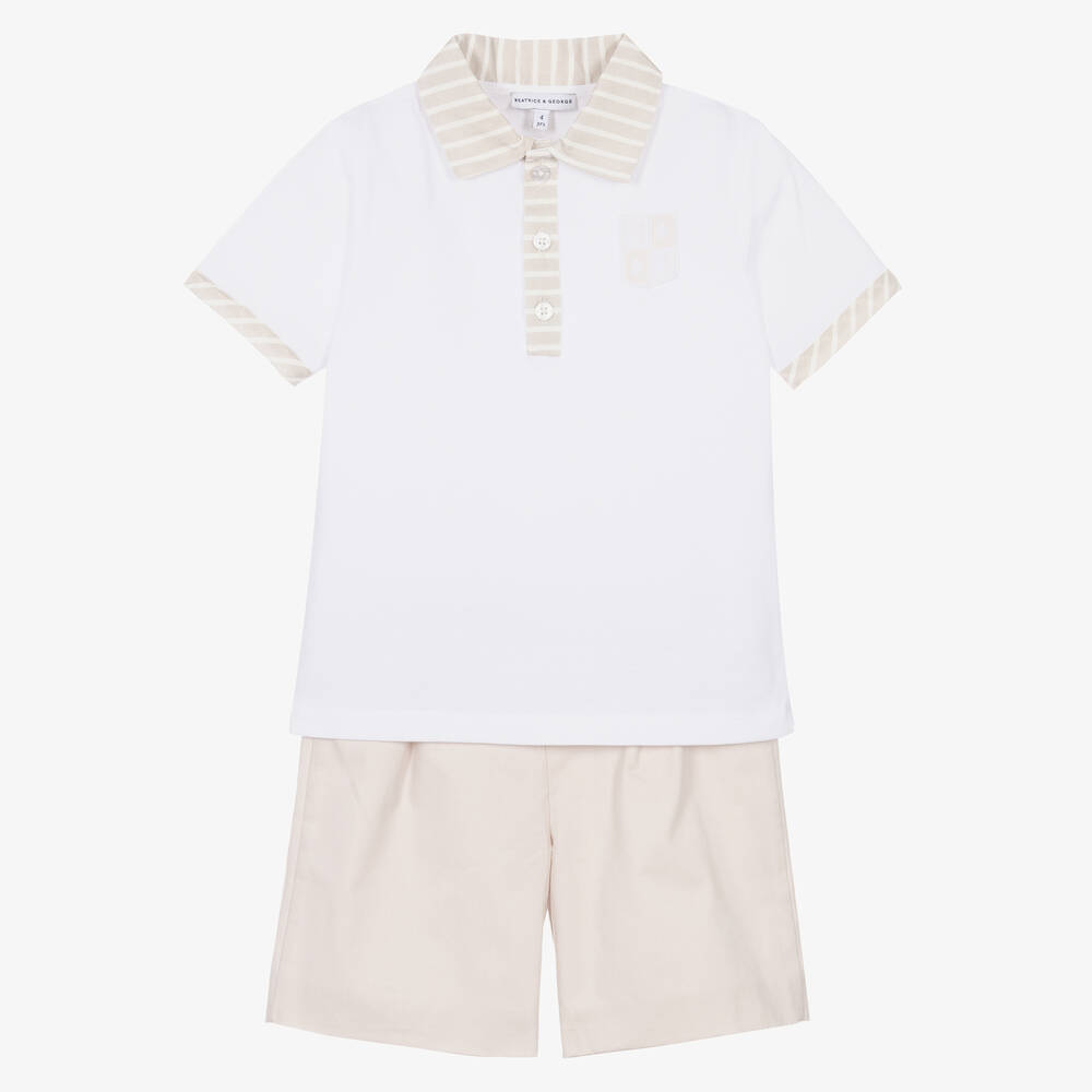 Boys Beige Cotton Shorts Set