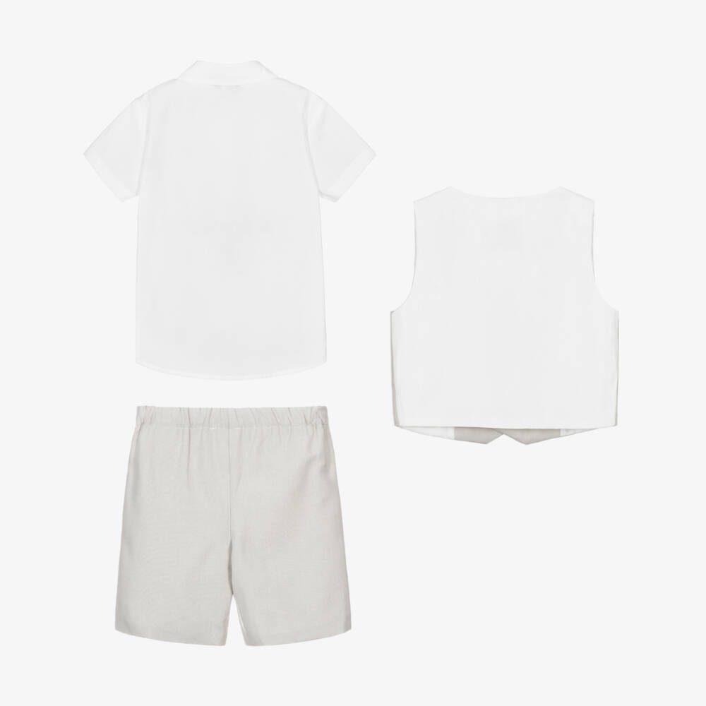 Beatrice & George-Boys Beige Double Breasted Waistcoat Shorts Suit | Childrensalon Outlet