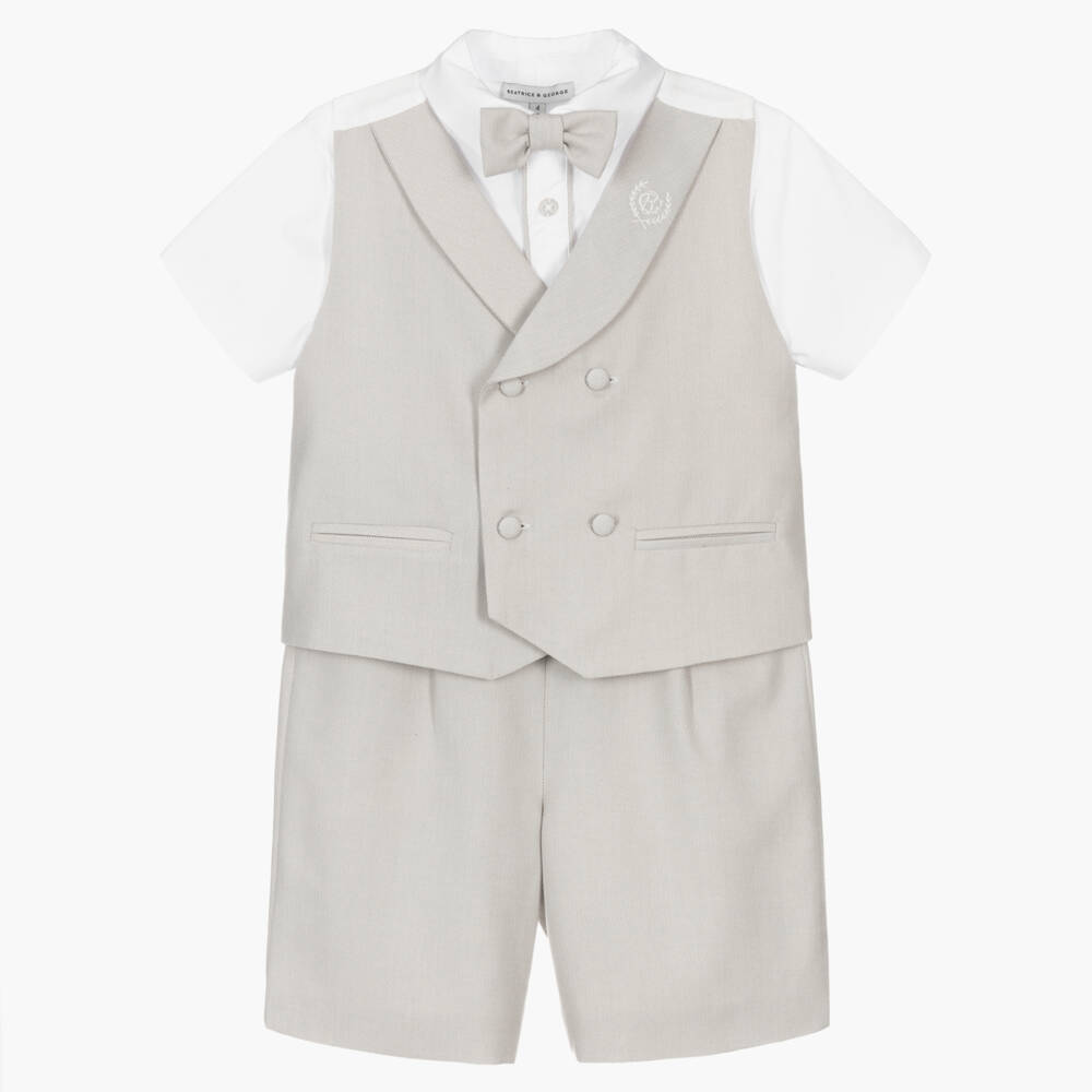 Beatrice & George-Boys Beige Double Breasted Waistcoat Shorts Suit  | Childrensalon Outlet