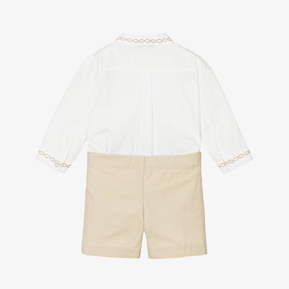 Beatrice & George-Boys Beige Embroidered Cotton Ensemble | Childrensalon Outlet