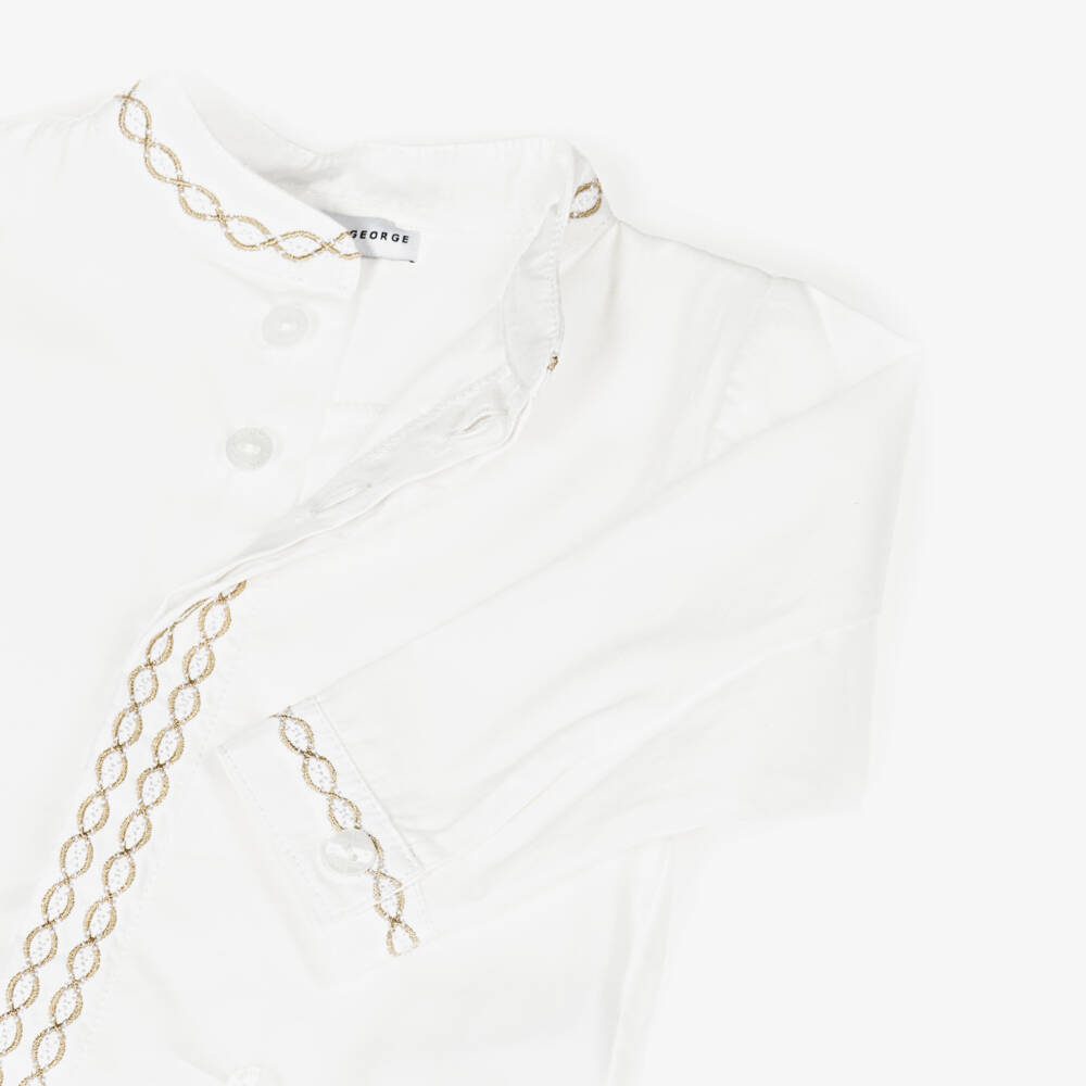 Beatrice & George-Boys Beige Embroidered Cotton Ensemble | Childrensalon Outlet