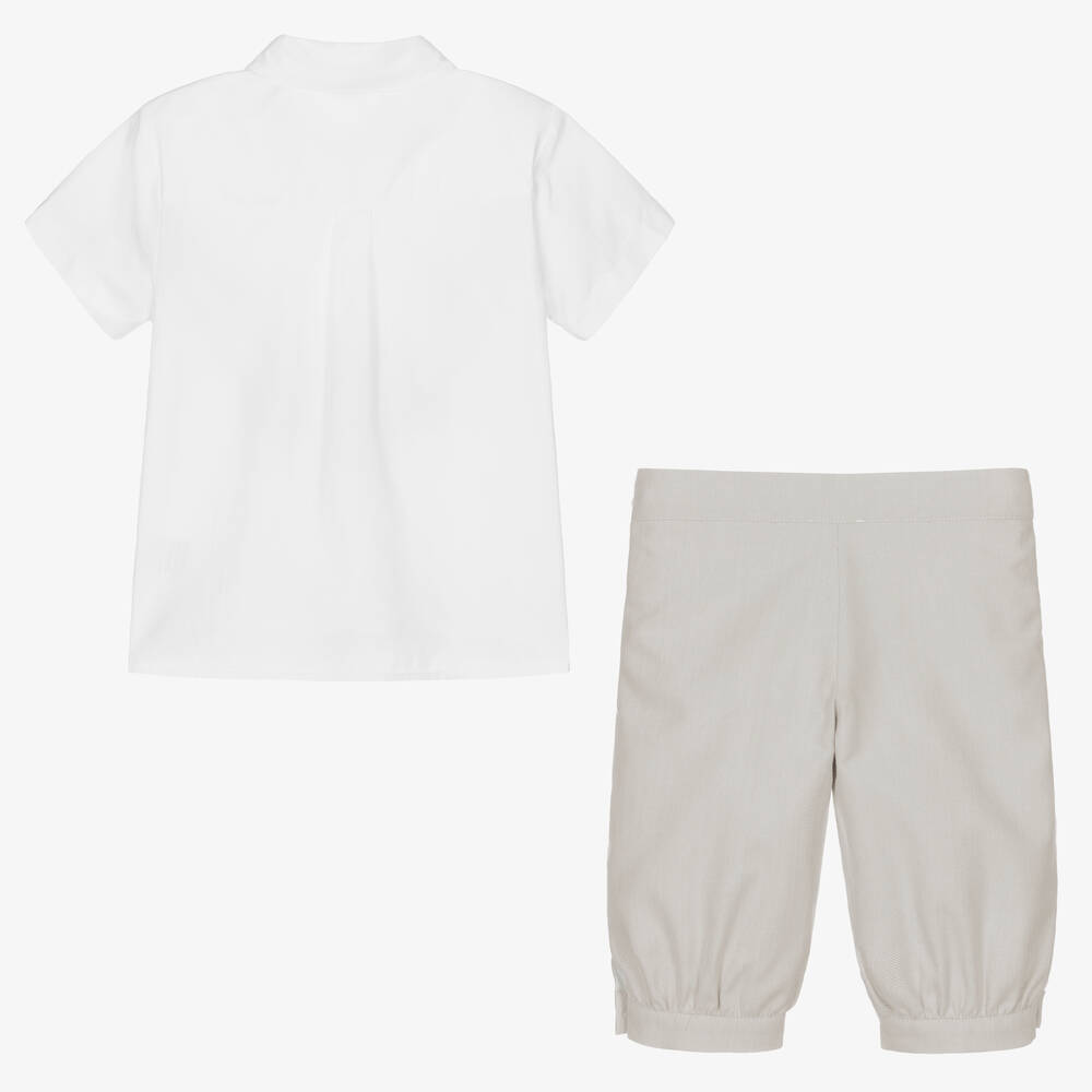 Beatrice & George-Boys Beige Herringbone Cotton Shorts Set | Childrensalon Outlet