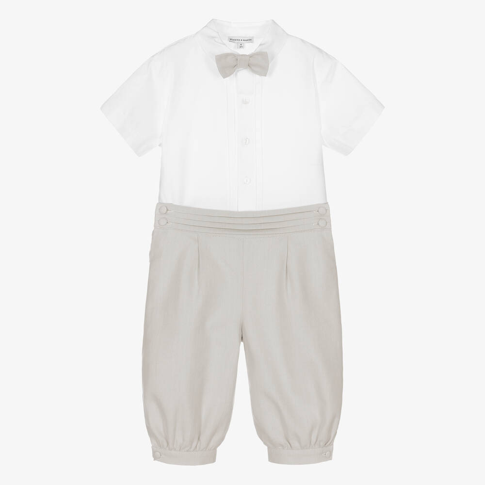 Beatrice & George - Boys Beige Herringbone Cotton Shorts Set | Childrensalon