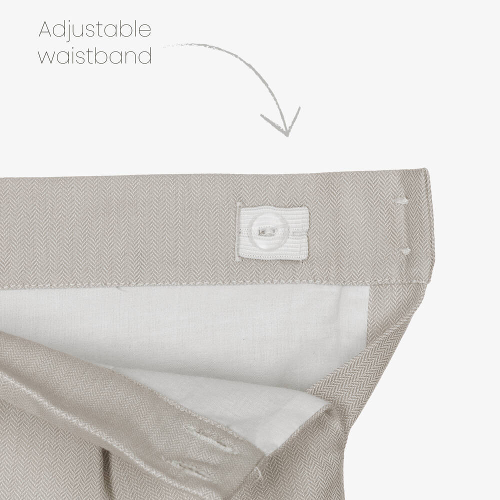 Beatrice & George-Boys Beige Herringbone Cotton Shorts Set | Childrensalon Outlet