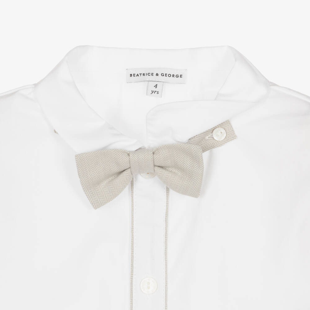 Beatrice & George-Boys Beige Herringbone Shorts Set | Childrensalon Outlet