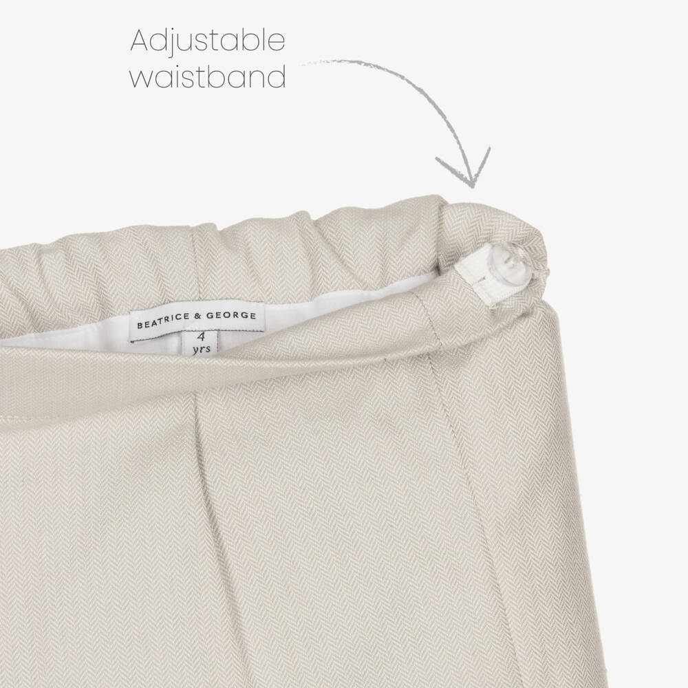 Beatrice & George-Boys Beige Herringbone Shorts Set | Childrensalon Outlet