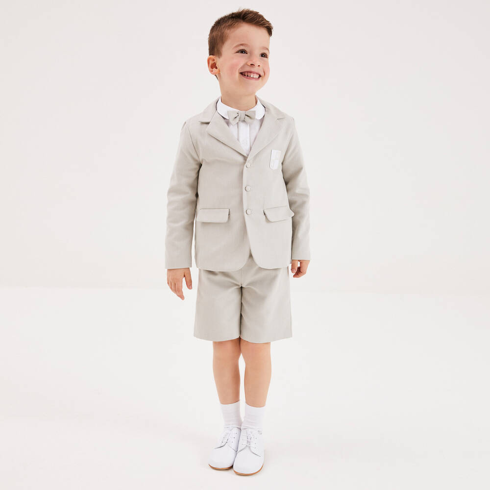 Beatrice & George-Boys Beige Herringbone Shorts Set | Childrensalon Outlet