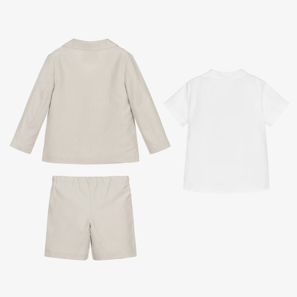 Beatrice & George-Boys Beige Herringbone Shorts Set | Childrensalon Outlet
