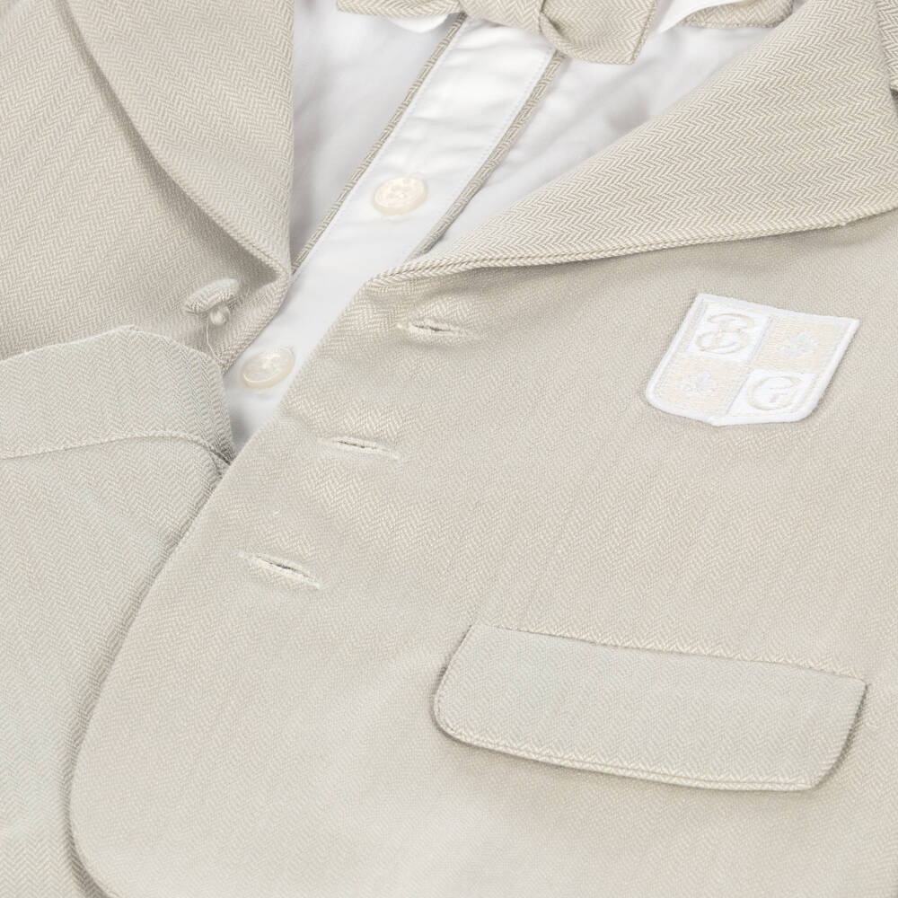 Beatrice & George-Boys Beige Herringbone Shorts Set | Childrensalon Outlet