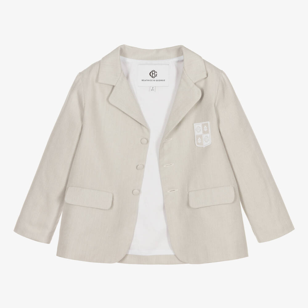 Beatrice & George-Boys Beige Herringbone Shorts Set | Childrensalon Outlet