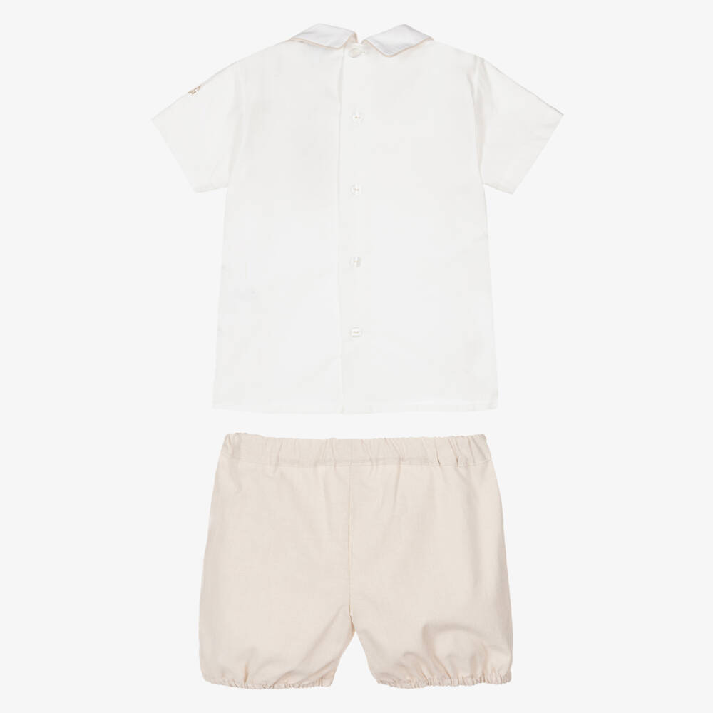 Beatrice & George-Boys Beige Smocked Cotton Set | Childrensalon Outlet