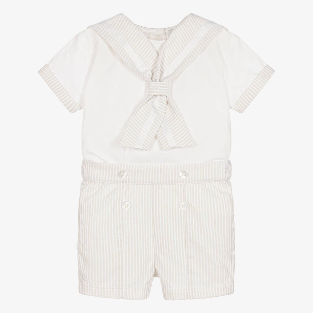 Beatrice & George-Boys Beige Striped Sailor Buster Suit | Childrensalon Outlet