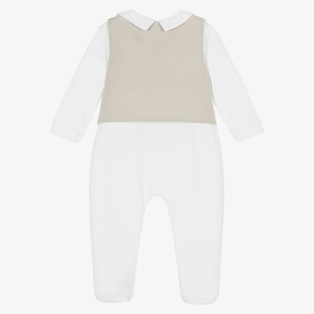 بياتريس آند جورج-أفرول بيبي غرو جيليه قطن جيرسي لون أبيض وبيج | Childrensalon Outlet