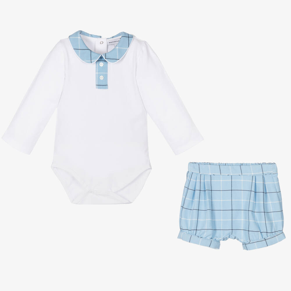 Beatrice & George-Боди и голубые шорты в клетку | Childrensalon Outlet