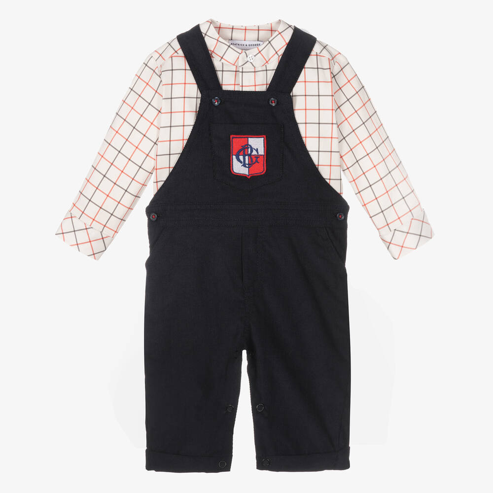 Beatrice & George - Boys Blue Corduroy Dungaree Set | Childrensalon