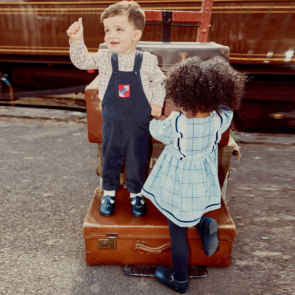 بياتريس آند جورج-طقم دانغريز أطفال ولادي قطن بوبلين لون كحلي | Childrensalon Outlet