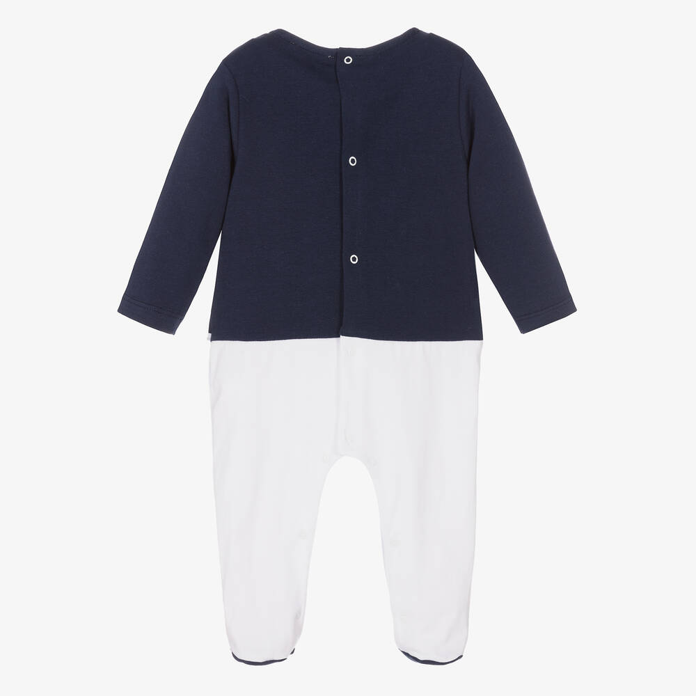 Beatrice & George-Boys Blue Cotton Blazer Babygrow  | Childrensalon Outlet