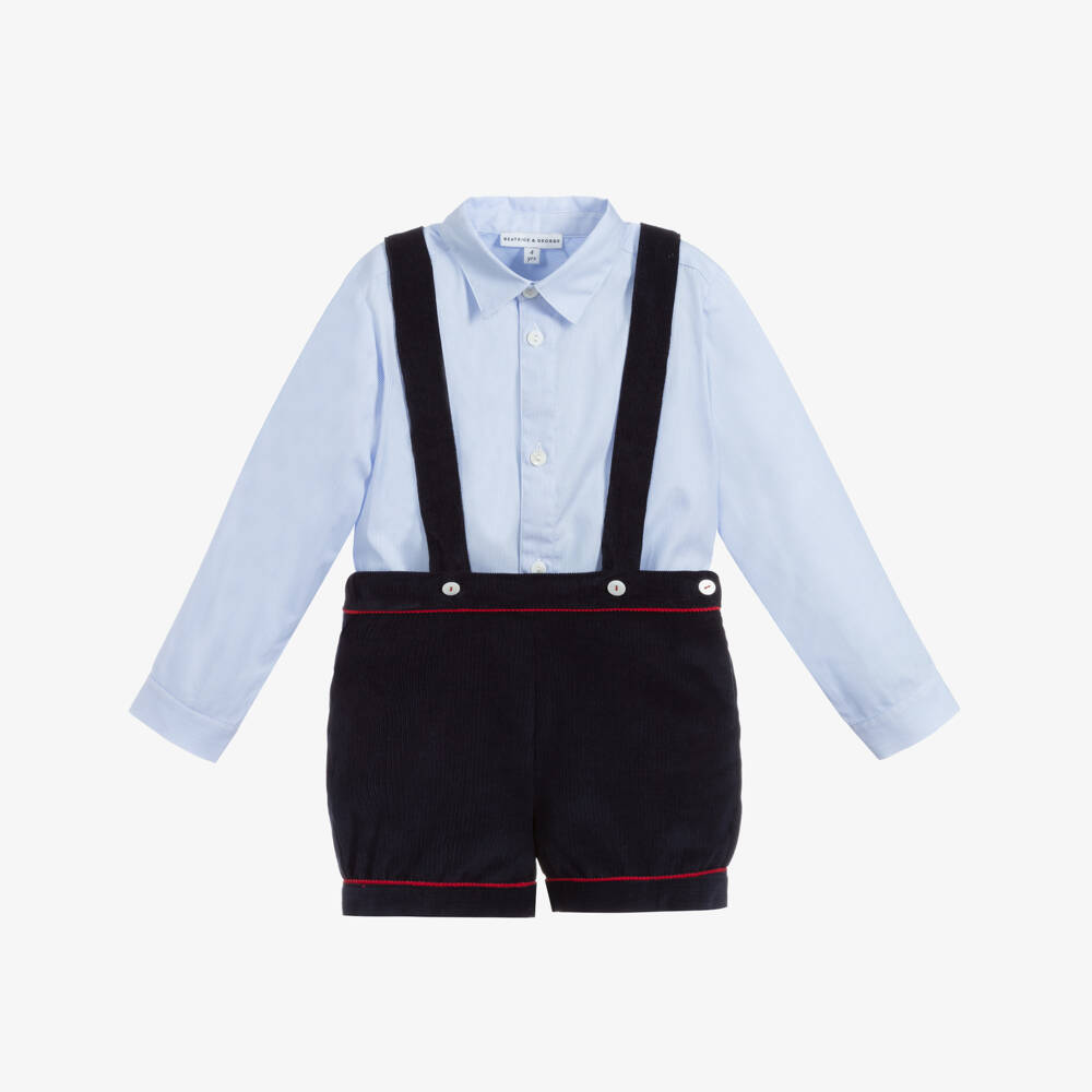 Beatrice & George-Boys Blue Cotton Shorts Set | Childrensalon Outlet