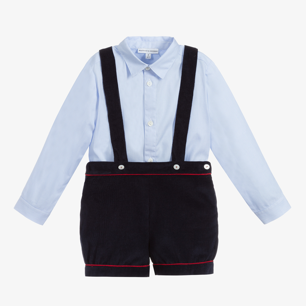 Beatrice & George - طقم شورت و قميص قطن لون كحلي و أزرق للأولاد | Childrensalon