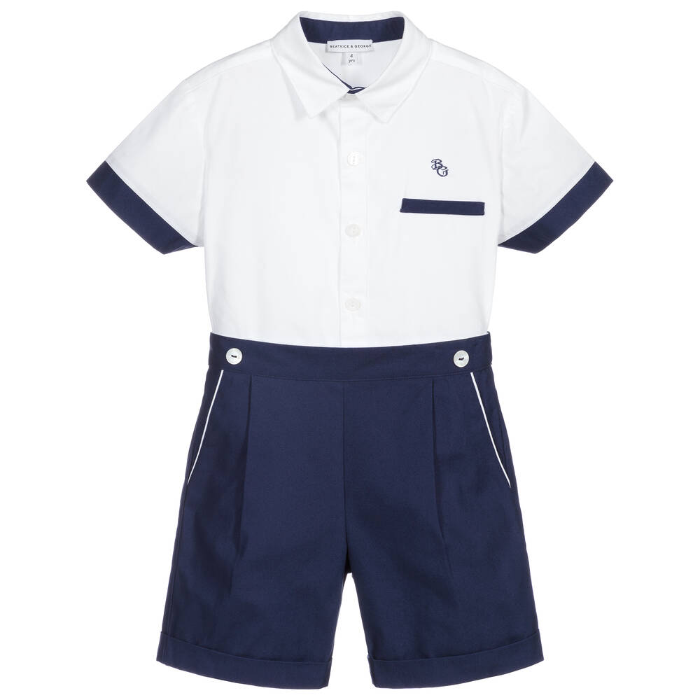 Beatrice & George-Комплект белого и темно-синего цвета с шортами | Childrensalon Outlet