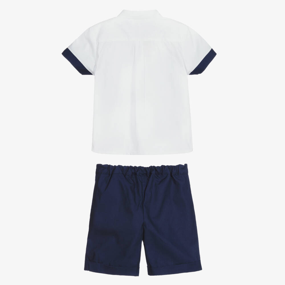 Beatrice & George-Boys Blue Cotton Shorts Set | Childrensalon Outlet