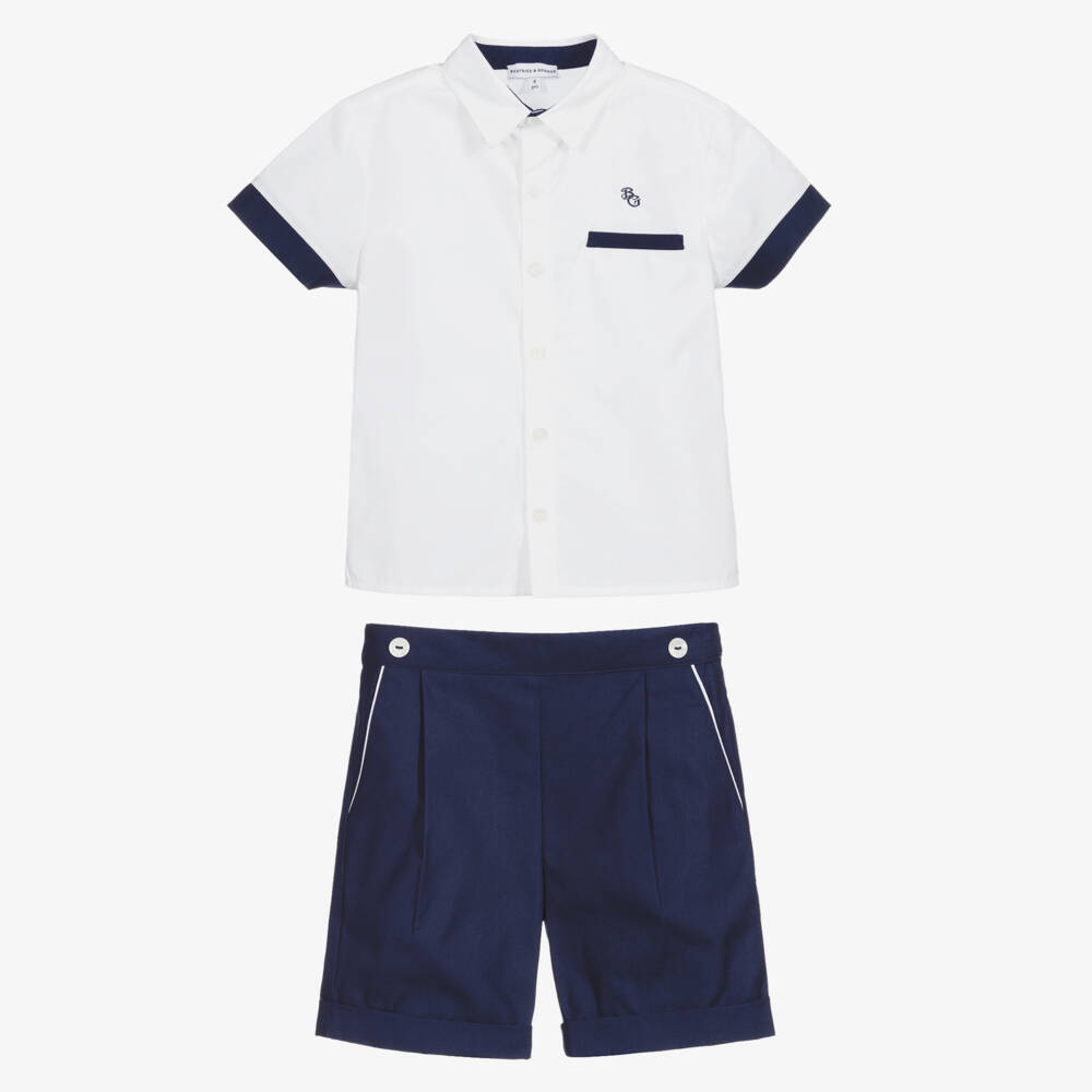 Beatrice & George-Boys Blue Cotton Shorts Set | Childrensalon Outlet