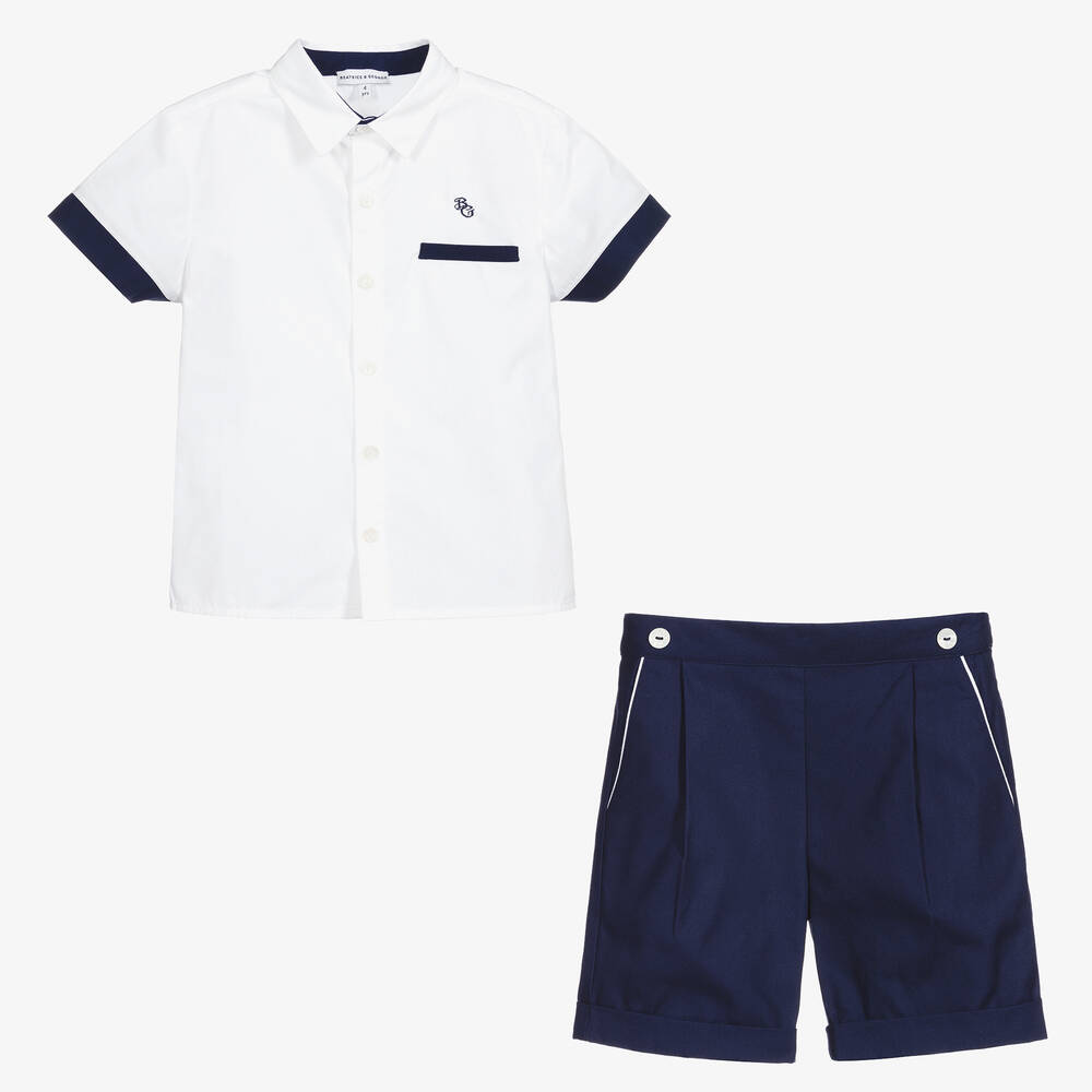 Beatrice & George-Комплект белого и темно-синего цвета с шортами | Childrensalon Outlet