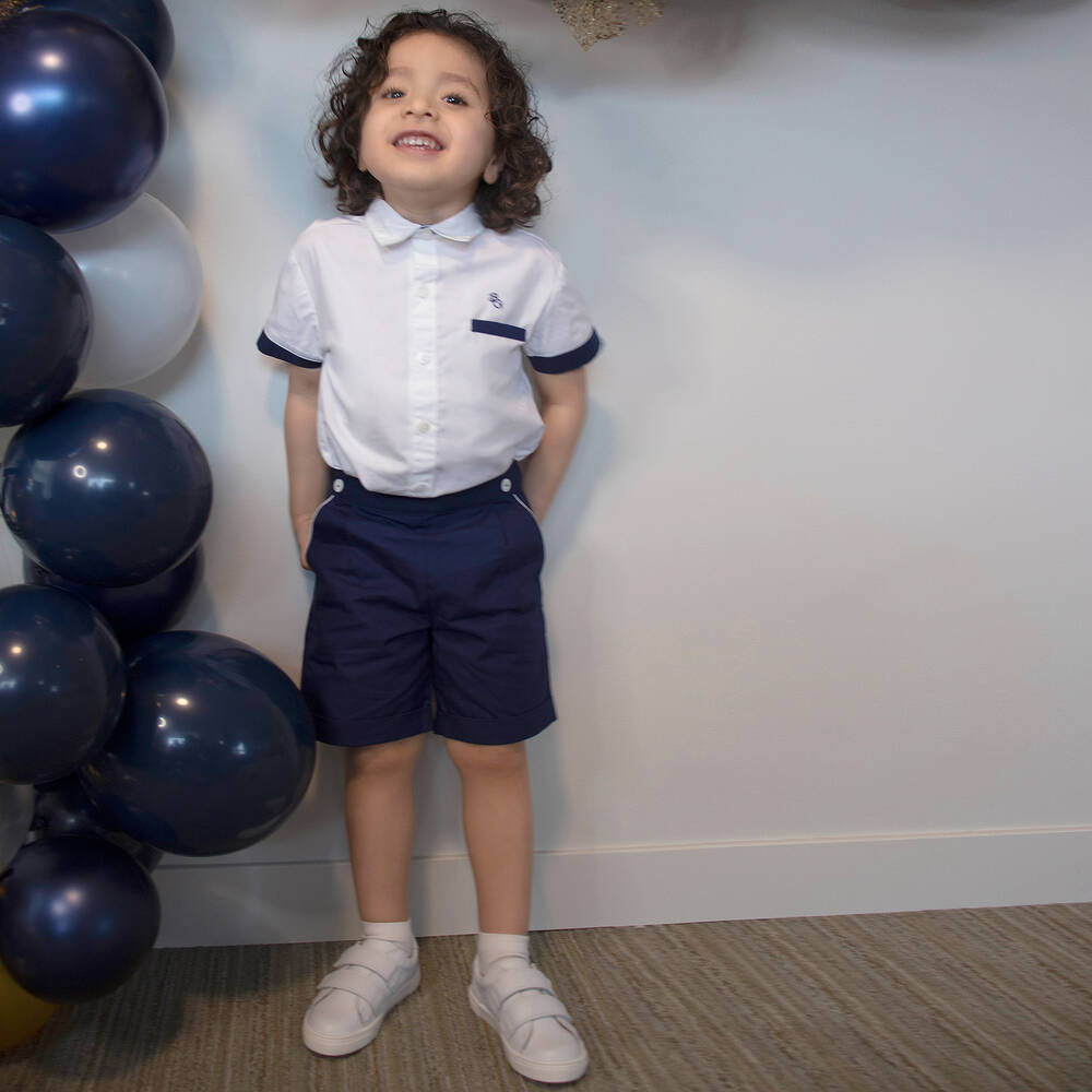 White shirt navy shorts online