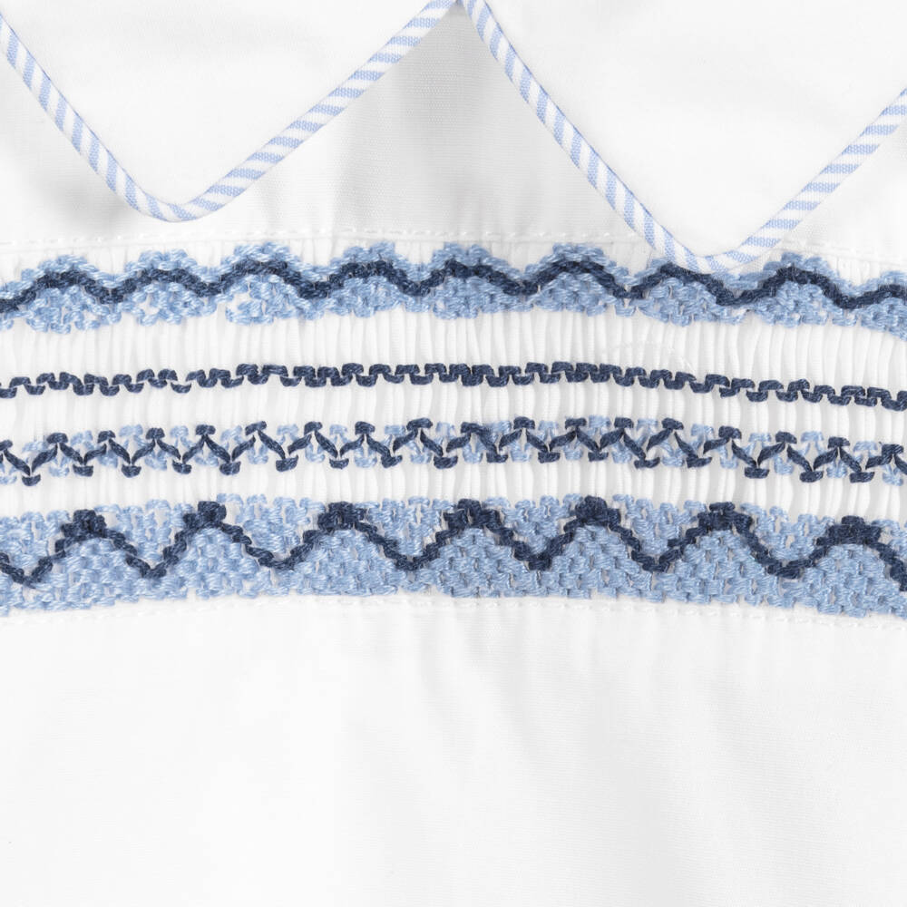 Beatrice & George-Boys Blue Hand-Embroidered Cotton Suit | Childrensalon Outlet
