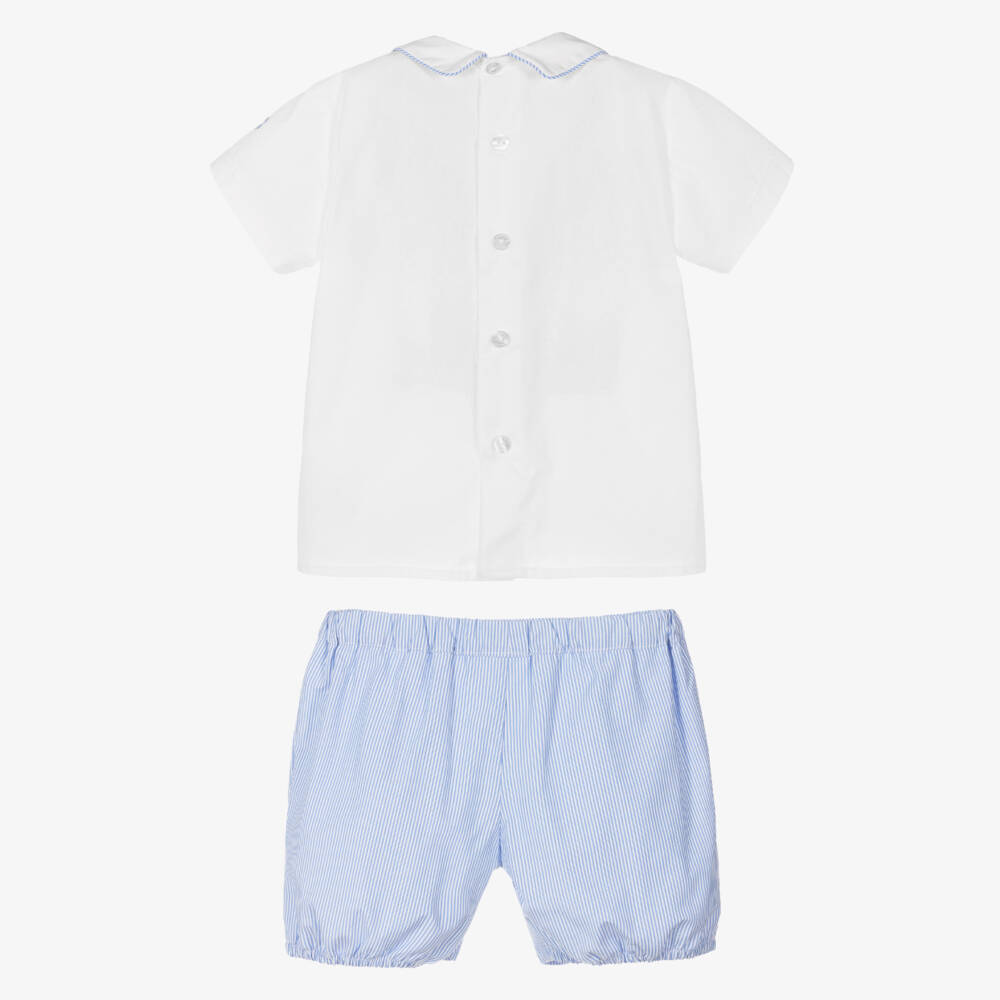 Beatrice & George-Boys Blue Hand-Embroidered Cotton Suit | Childrensalon Outlet