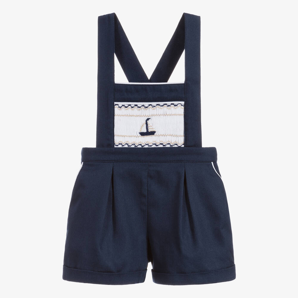 Beatrice & George - Blaue gesmokte Latzshorts | Childrensalon