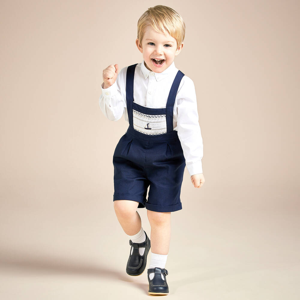 Beatrice & George-Синий присборенный полукомбинезон для мальчиков | Childrensalon Outlet